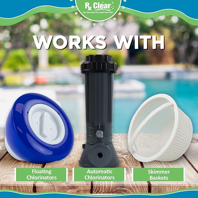 Rx Clear 1 Inch Chlorine Tabs | 35 Pounds | Use Tablets as Bactericide Algaecide &amp Disinfectant in Swimming Pools | Stabilized Long Lasting Slow Dissolving &amp UV Protected