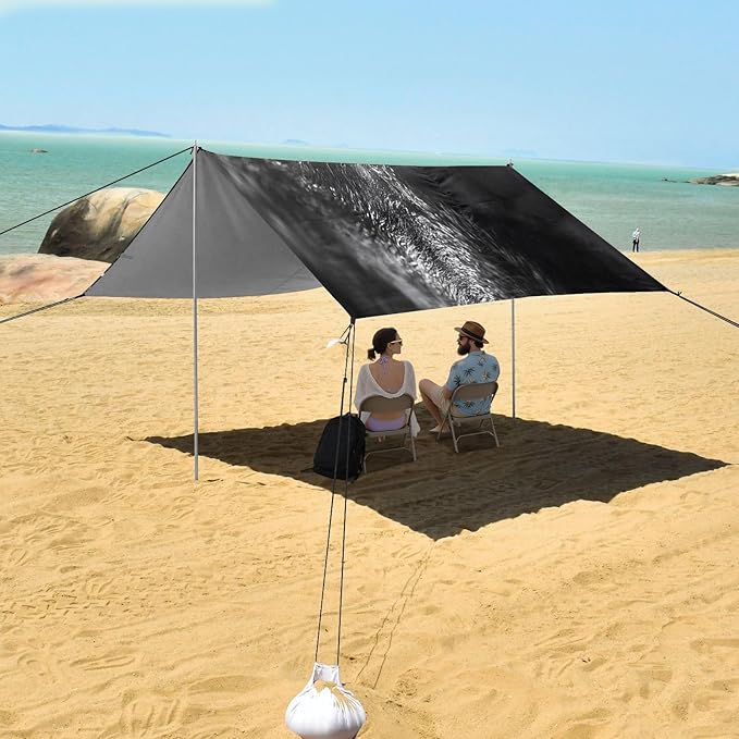 Hunting Wolf Eyes Beach Tent Sun Shelter Set UPF50+ UV Protection 10.5 x 9.19 FT Camping Shade Canopy with Sandbags Sand Anchors Carrying Bag and Others