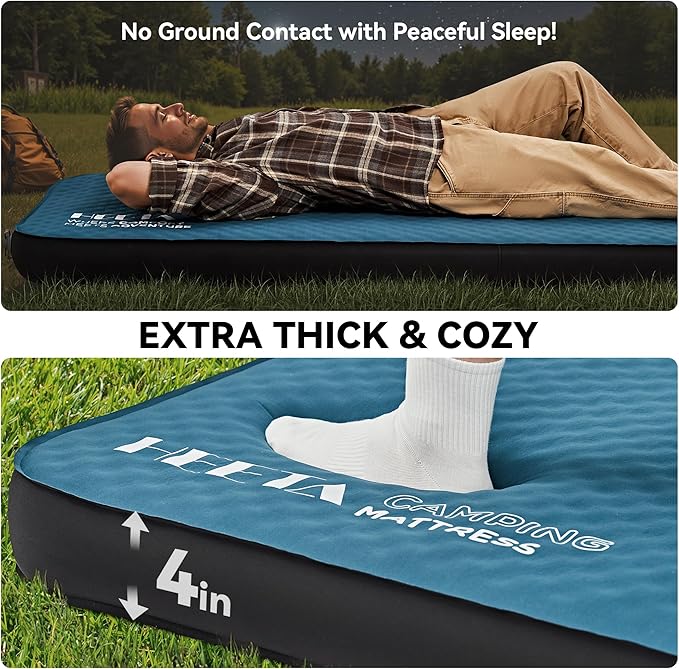 HEETA Waterproof Dry Bag for Women Men (Blue 5L) Bundled with Self Inflating Sleeping Pad with Electric Pump 4 Ultra Thick Memory Foam Camping Mattress