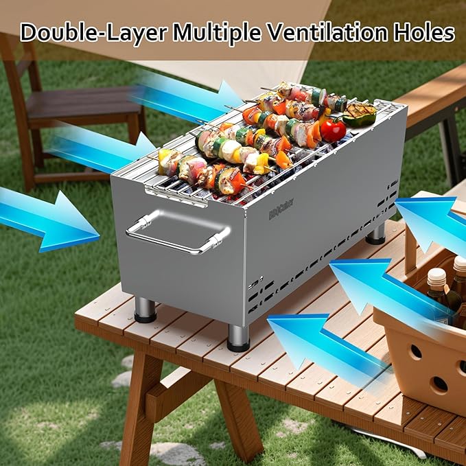 BBQCuker Portable Charcoal GrillHeavy-Duty Stainless Steel Small BBQ Grill with Double-Layer Insulation Design170 Sq. In. cooking AreaTabletop Grill with Travel Bag for Outdoor Camping and Picnic
