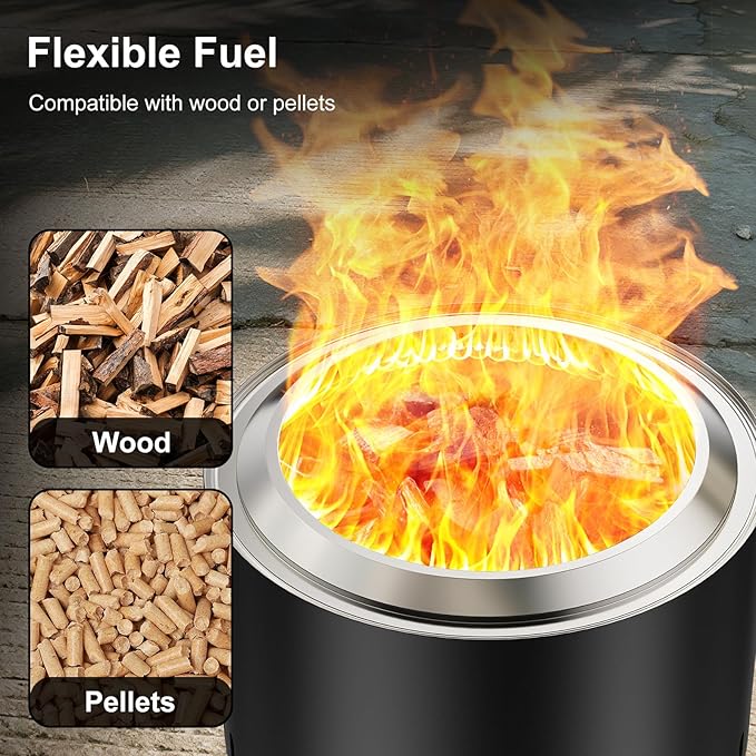 Florise 27 Inch Smokeless Fire Pit Outdoor Portable Firepit with Waterproof Cover &amp Poker Stainless Steel Wood Burning Fireplace for OutsidePatio Camping BonfireBlack