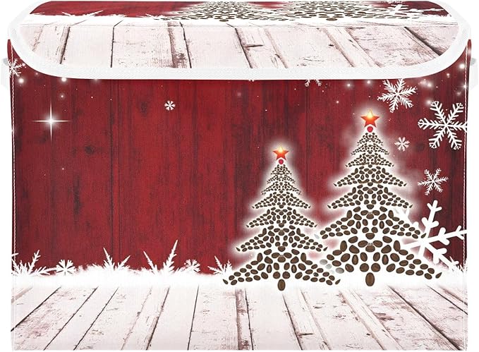 senya Christmas Storage Baskets Collapsible Bins with Lids Christmas Coffee Tree Red Wooden Storage Boxes Clothes Baskets for Organizing