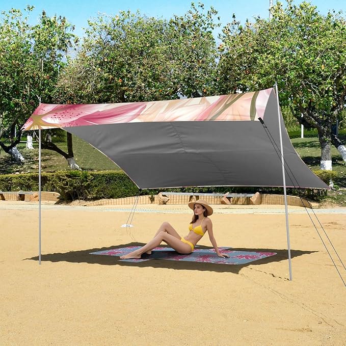 ALAZA Pink Golden Lily Summer Beach Tent Sun Shelter Portable Canopy Sunshade for Outdoor Camping Picnics Backyard Fun 10x9 ft