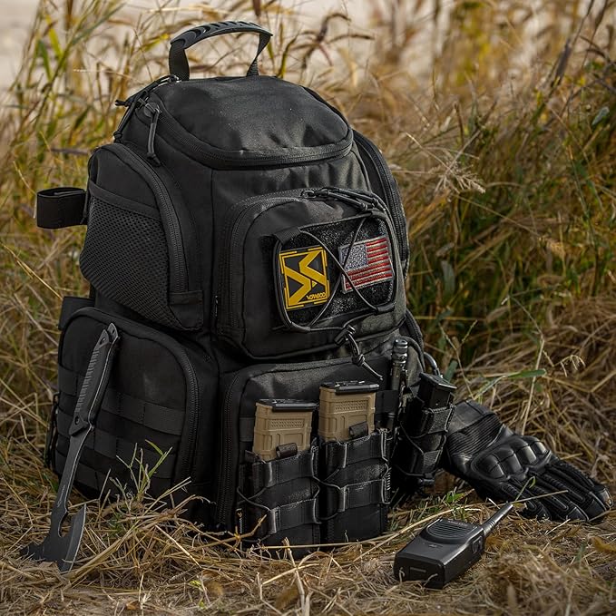 VOTAGOO Tactical Range Backpack for Handguns and Ammo Gun Cases Bag with 3 Pistol Carrying Cases for Hunting Shooting (Black)