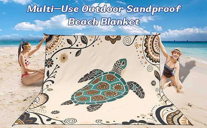 Beach Blanket Waterproof Sandproof Beach Mat 79 X 83/10'x9'for 2-8 Adults Quick Drying Outdoor Picnic Mat Beach Accessories for Travel Camping Hiking