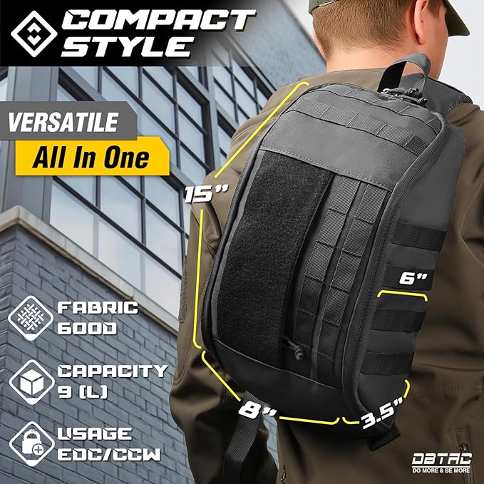 DBTAC Compact 9L Tactical Sling Bag with Removable Elastic Organizer Panel Everyday Carry Shoulder Pack for EDC Tools First Aid Travel Outdoor Sports (Charcoal Camo)