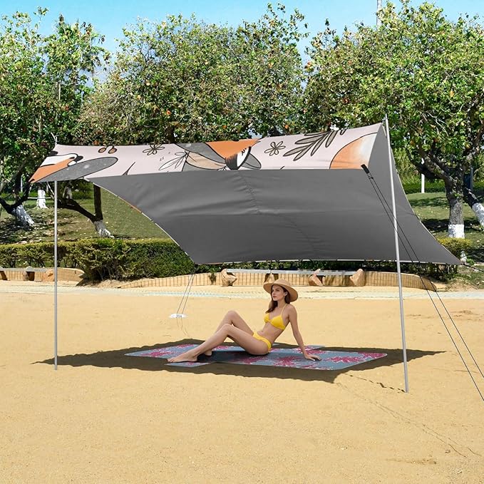 ALAZA Fox Magic Hat Grass Pattern Beach Tent Sun Shelter Portable Canopy Sunshade for Outdoor Camping Picnics Backyard Fun 10x9 ft