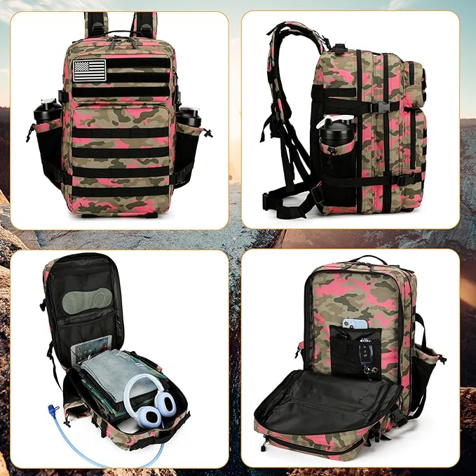 Lovelinks21 25L Tactical Backpack for Men and Women Military Backpack Small Assault Pack Molle Backpack Bug Out Bag Travel Rucksack Daypack (Pink Camo)