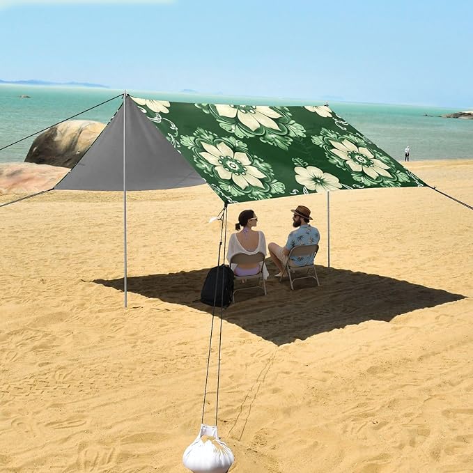 St Patrick's Day Flowers Green Beach Tent Sun Shelter Set UPF50+ UV Protection 10.5 x 9.19 FT Camping Shade Canopy with Sandbags Sand Anchors Carrying Bag and Others
