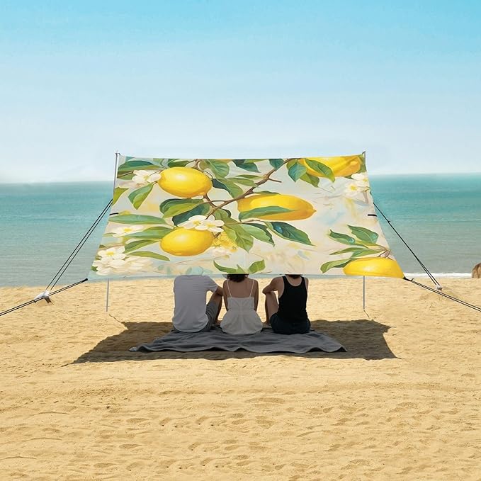 ALAZA Lemon Print Flower Beach Tent Sun Shelter Portable Canopy Sunshade for Outdoor Camping Picnics Backyard Fun 10x9 ft