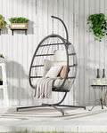 HWB Hanging Egg Chair with Stand Swing Hammock Chair with Cushion for Indoor Outdoor Patio Wicker Egg Swing Chair for Balcony Furniture White
