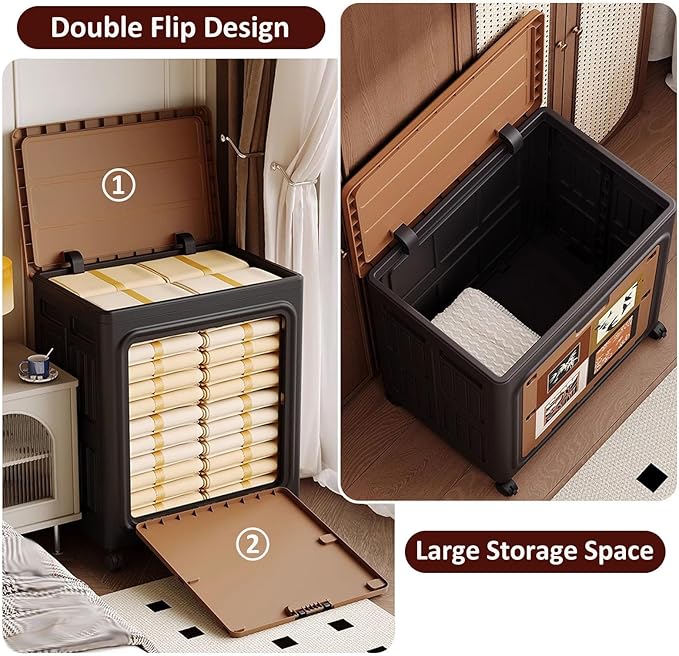 Folding Clothes Storage Box With Lid And Wheels Closet Storage Bin Large For Home Office Living Room Bedroom 148L Plastic Organizer Storage