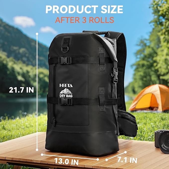 HEETA Dry Bags Waterproof Backpack 40L for Men &amp Women Roll Top Heavy Duty Cushioned Hiking Backpack for Kayaking Boating Paddle Boarding Fishing Travel Camping Beach Vacation Cruise Ship Essenti