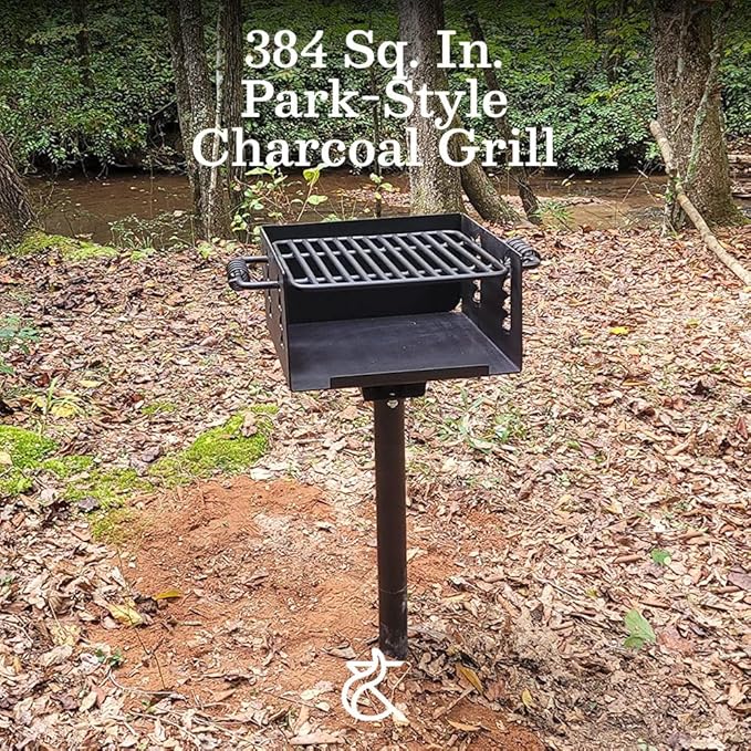 Ash &amp Ember 384 Sq. In Park-Style Charcoal Grill Single Post Barbeque Grill Adjustable Grate Height with Spring Handles Outdoor Camping &amp Backyard BBQ Cookout