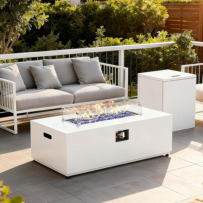 42 Propane Outdoor Fire Pit Table 55000 BTU Rectangular Aluminum Firepits with Tank Table and Waterproof Cover
