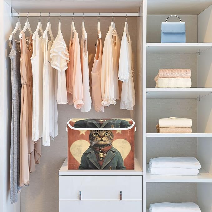 AIXIWAWA Lidded Storage Cube (Gentleman Cat) Fabric Foldable Closet Bins with Flip Lid and Handles Organizer Basket Container 16.5 x 12.6 x 11.8 IN