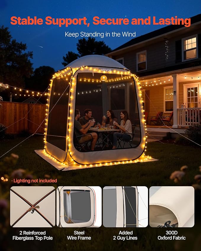 VEVOR Screen House Tent 6x6FT Pop-Up Screen Tent for 4–6 Person Portable Screen Room Gazebo with Netting Carry Bag &amp Ground Stakes Instant Screen Canopy for Patio Backyard Garden Camping