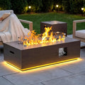 SUNPEAK 42 Modern Fire Pit Table with LED Light 50000 BTU Deck Fire Pit Table Includes Wind Guard Lid Rocks &amp Cover - Propane Gas Patio Fireplace Chimenea para Patio (Grey/Golden Light 42 L