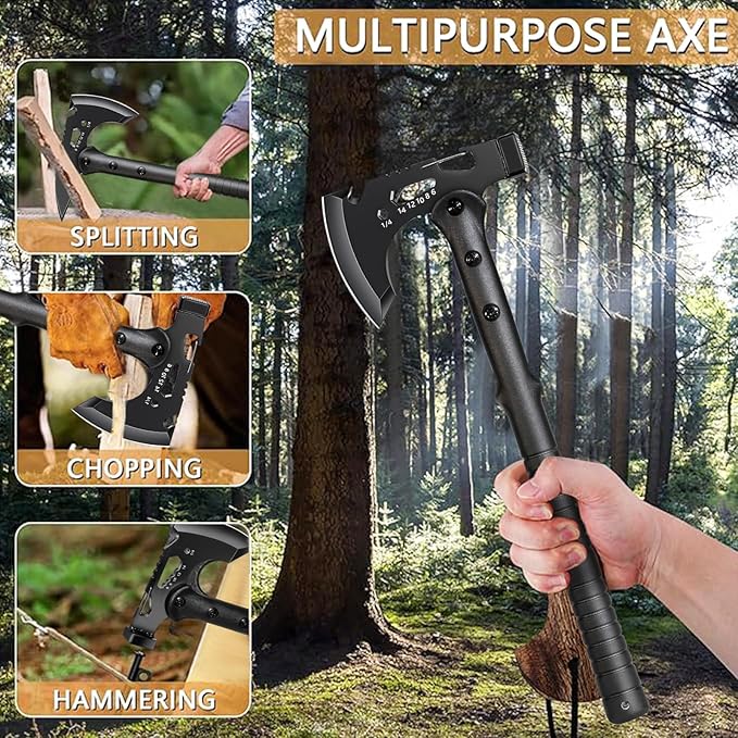 Camping Axes Wood Separator Multipurpose Tomahawk Tactical Hatchet with Sheath - Survival Hiking Camping Carbon Steel Blade 2 Pack