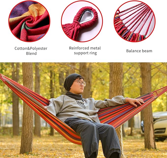 Rainbow Hammock Cotton Hammocks Comfortable Fabric Hammock with Tree Straps for Travel Patio Garden Hanging Sturdy Hammocks Up to 660lbs Indoor/Outdoor Portable Hamacas with Travel Bag（Rainbow）