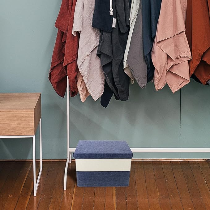 FOMIYES Foldable Cotton Linen Storage Bin with Lid 37.5x27.5x26cm Large Cloth Closet Storage Basket for Home Organization and Sundries Container