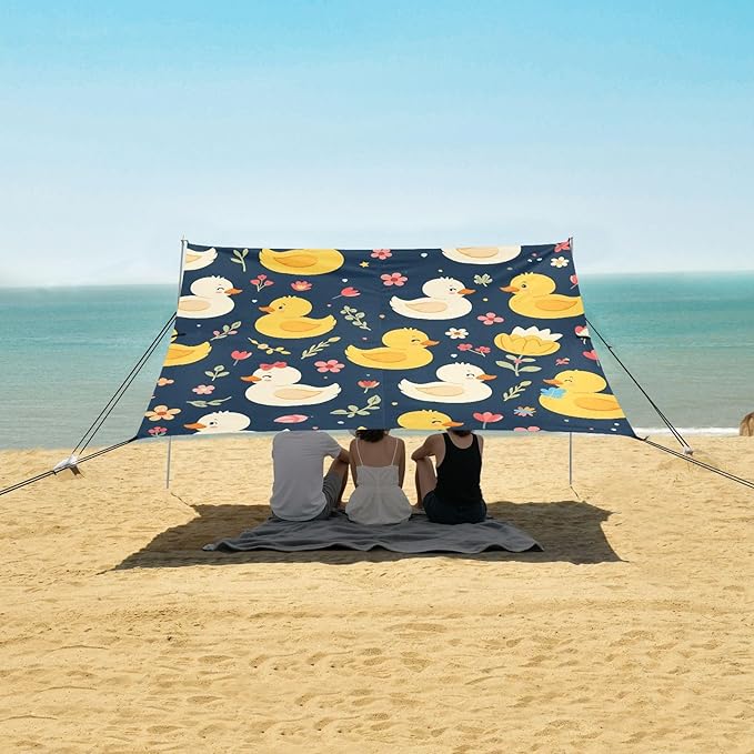 ALAZA Duck Flower Pattern Beach Tent Sun Shelter Portable Canopy Sunshade for Outdoor Camping Picnics Backyard Fun 10x9 ft