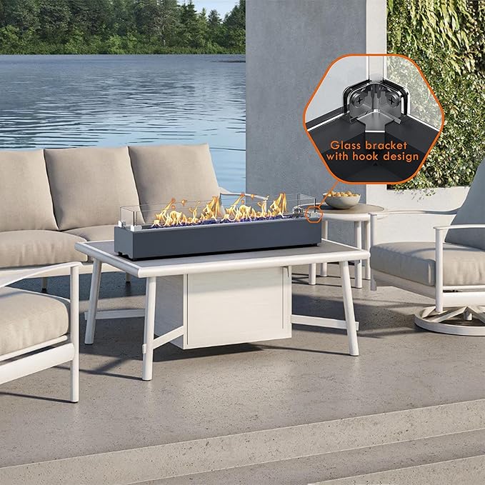 36-inch Table Top Propane Fire Pit 40000 BTU Tabletop Firepit for Patio Outdoor Portable Rectangular Fire Bowl w/Wind Glass Shield Glass Rocks - Carbon Gray