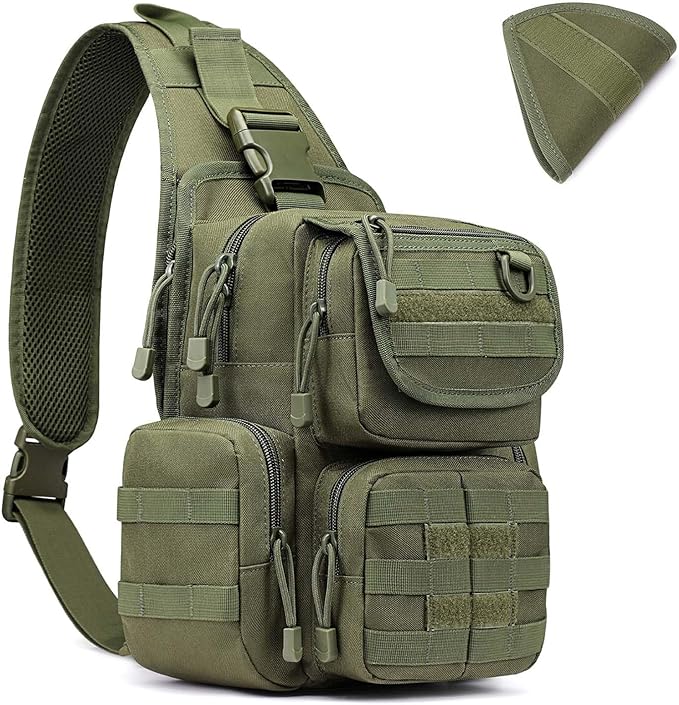 G4Free Tactical EDC Sling Bag Pack with Pistol Holster Sling Shoulder Assault Range Backpack Handgun Bag for Concealed Carry(Army Green)