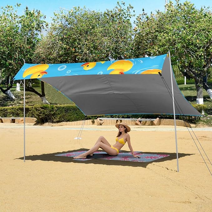 ALAZA Duck Bubbles Pattern Beach Tent Sun Shelter Portable Canopy Sunshade for Outdoor Camping Picnics Backyard Fun 10x9 ft