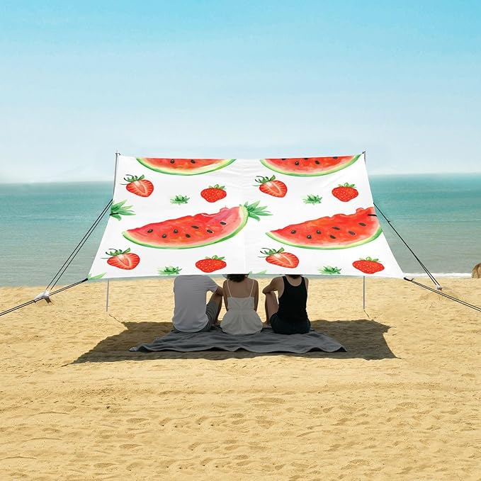 xigua Watermelon Beach Tent Sun Shelter with Carrying Bag - Silver Coated Oxford Fabric Beach Canopy for Beach Camping Fishing - Includes Windproof Ropes Sandbags &amp Stakes