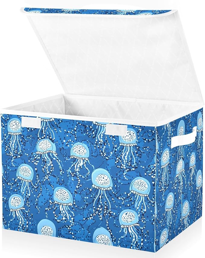 Storage Cube with Lid Octopus Blue Print 16.5×12.6×11.8 IN 1 Pack Collapsible Large Capacity Foldable Storage Basket Bin Organizer