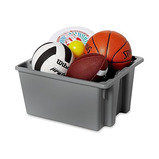 Rubbermaid Commercial Palletote Storage Stack and Nest Box 1.3 Cu. Ft Gray Tote for Warehouse/Garage/Cleaning/Maintenance