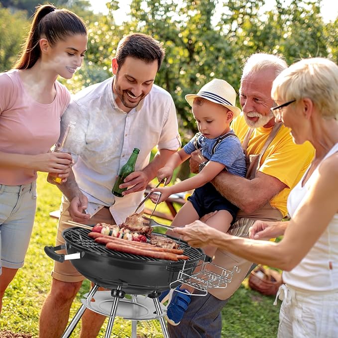 Outvita Charcoal Grill 22 inch Stainless Steel BBQ Charcoal with Wheels and Storage Holder for Camping Picnic Barbecue Party Outdoor