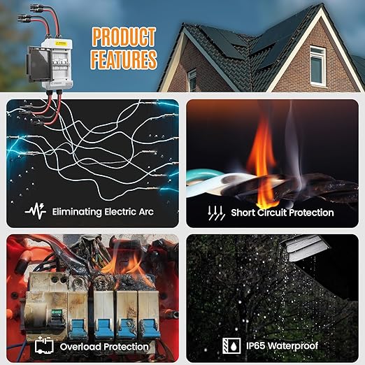 Solar Panels Disconnect Switch 30A 400VDC PV Shut Off Switch Outdoor 2 String Circuit Breaker Box IP66 Waterproof UV-Proof
