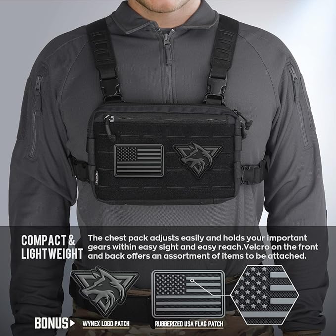 WYNEX Tactical Chest Rig Pack for Men Running Chest Bag with Front Loop Recon Chest Rigs for Hunting Outdoor EDC