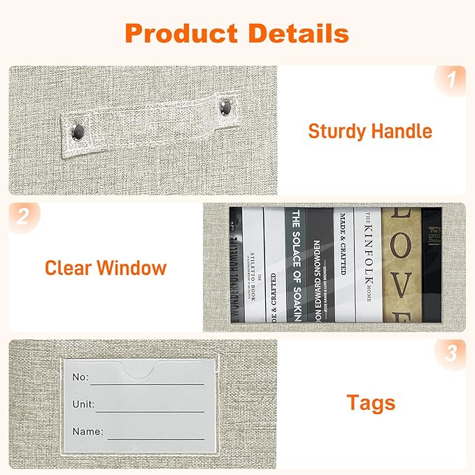 4-Pack Fabric Storage Bins with Lids Foldable Storage Boxes with Handles &amp Clear Window Closet Organizers for Clothes Books (Beige 4PCS/14.9 x 9.8 x 9.8 in)