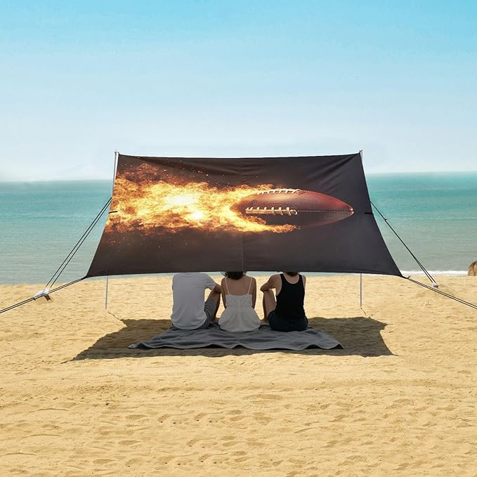 ALAZA Firing Football Beach Tent Sun Shelter UPF50+ Protection Beach Shade Canopy w/ 4 Sandbags for Outdoor Camping Fishing Backyard Fun Picnic 10x9 ft