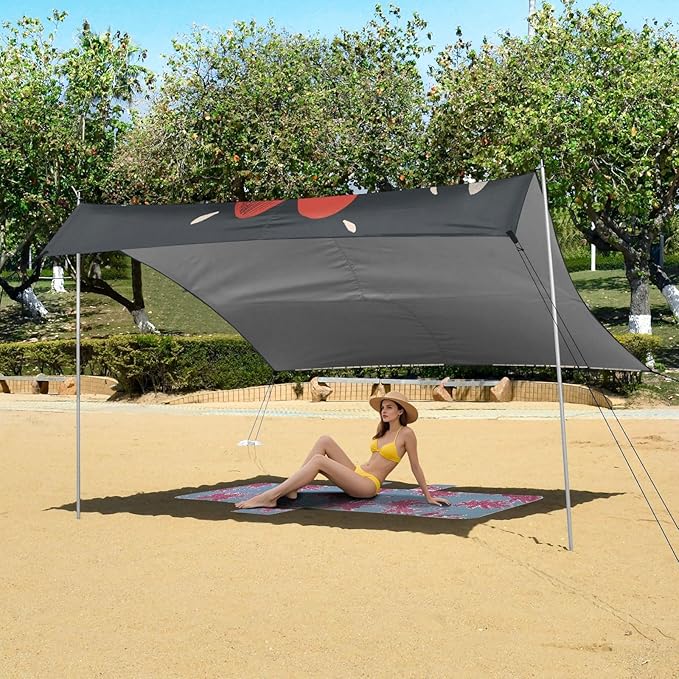ALAZA Llamas Alpaca Love Heart Beach Tent Sun Shelter UPF50+ Protection Beach Shade Canopy w/ 4 Sandbags for Outdoor Camping Fishing Backyard Fun Picnic 10x9 ft
