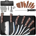 MDHAND Butcher Knife Set 18PCS Hand Forged Viking Kitchen Serbian Chef Knife with Roll Bag Heavy Duty Meat Cleaver &amp Brisket Knives for BBQ Outdoor Camping Meat Cutting Tools Gifts for Men Wo