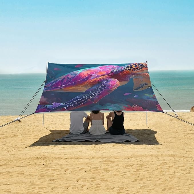 ALAZA Pretty Turtle Underwater Beach Tent Sun Shelter Portable Canopy Sunshade for Outdoor Camping Picnics Backyard Fun 10x9 ft
