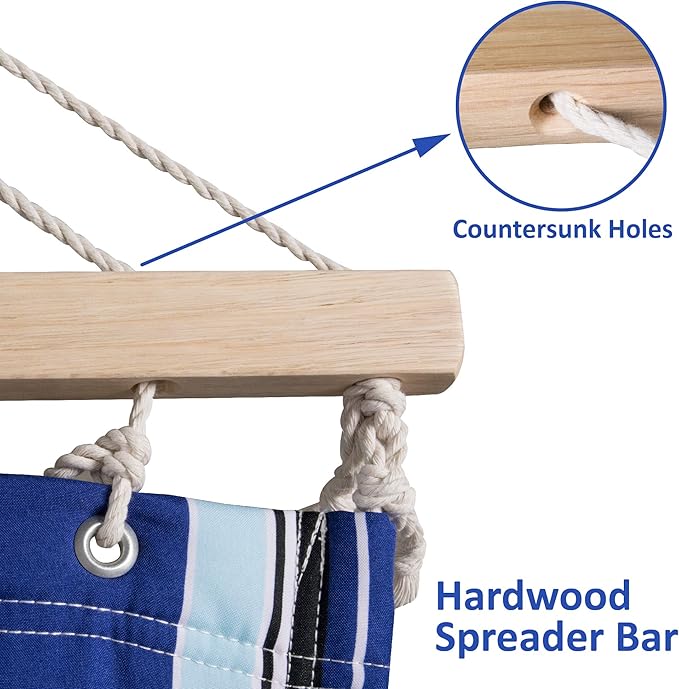 SUNCREAT Two Person Hammock with Stand Heavy Duty Free Standing Hammocks Outdoors for 2 Person Max 475lbs Capacity Blue Stripes