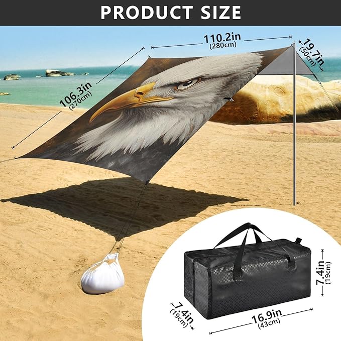 ALAZA Eagles Head Oil Painting Beach Tent Sun Shelter Portable Canopy Sunshade for Outdoor Camping Picnics Backyard Fun 10x9 ft