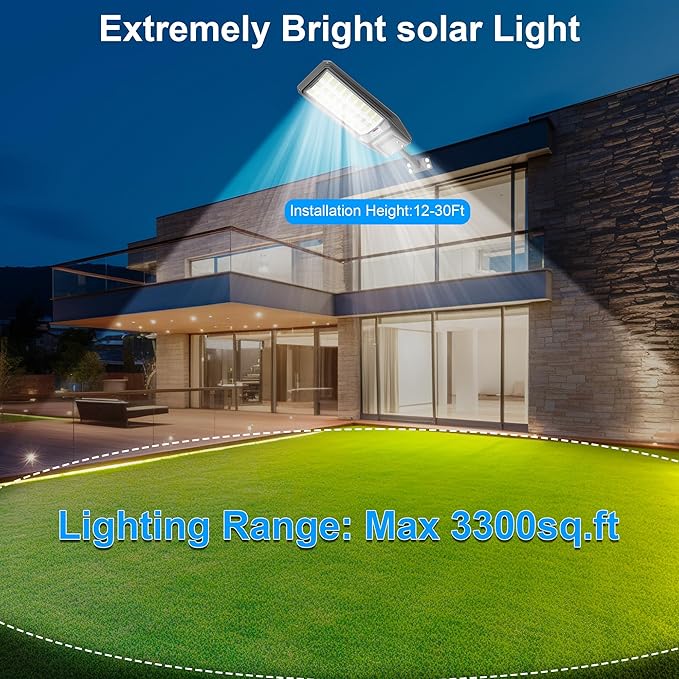 9500W Solar Street Light Outdoor Waterproof 250000LM Large Commercial Light Solar Powered Dusk to Dawn LED Security Flood Lights with Remote/Motion Sensor IP67 for Parking Lot/Garden/Yard