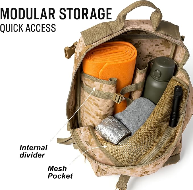 MT Military Rucksack Style Assault Pack Compatible with FILBE System – Tactical MOLLE Backpack for Outdoor Hiking Camping Hunting – Modular 30L Capacity Marpat Desert