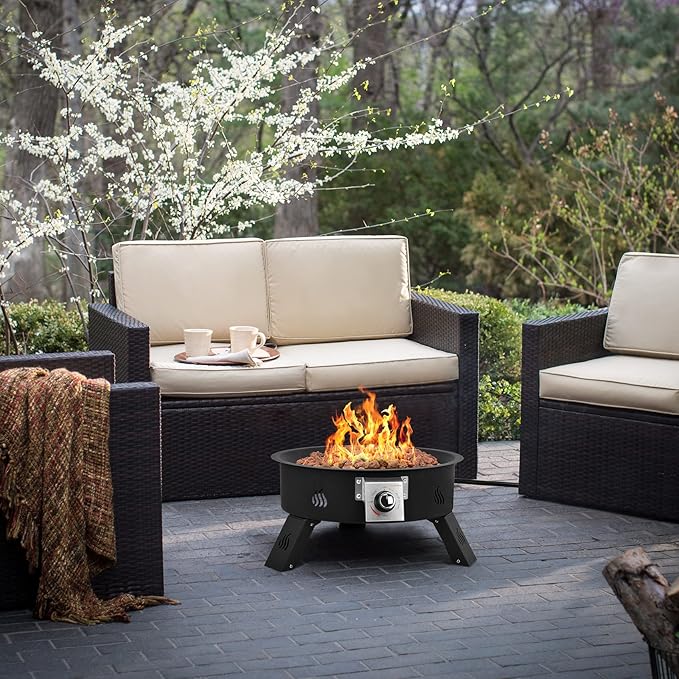 ONLYFIRE OUTDOOR LIVING Propane Fire Pit 19 with Foldable Legs Gas Firepit with Lava Rocks -Portable Smokeless Fireplace for Outside Camping Bonfire Patio Backyard RV Tailgating FP000