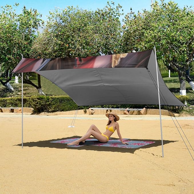 ALAZA Eagle USA American Flag Beach Tent Sun Shelter UPF50+ Protection Beach Shade Canopy w/ 4 Sandbags for Outdoor Camping Fishing Backyard Fun Picnic 10x9 ft