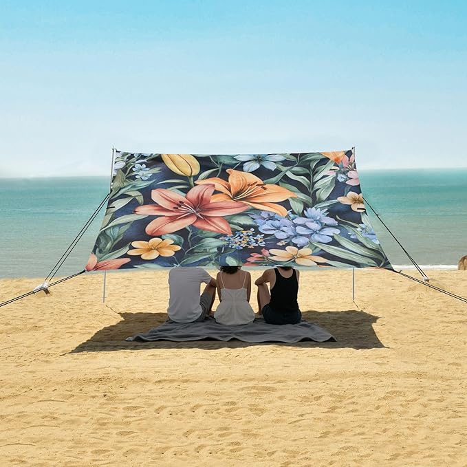 ALAZA Watercolor Floral Lily Wildflowers Beach Tent Sun Shelter Portable Canopy Sunshade for Outdoor Camping Picnics Backyard Fun 10x9 ft