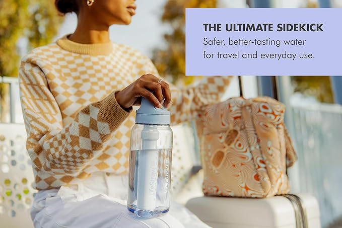 LifeStraw Go Series – BPA-Free Water Filter Bottle for Travel and Everyday Use Removes Bacteria Parasites and Microplastics Improves Taste 1L Aegean Sea