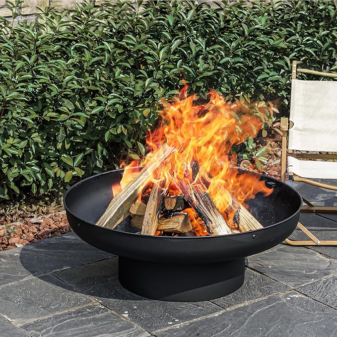 Panovue 32in Fire Pit Table with LidHeavy Duty and Deep Fire BowlOutdoor Wood Burning BBQ Grill Firepit Bowl with Cover Lid Fire Pit for Outside Table for Backyard Bonfire Patio Picnic