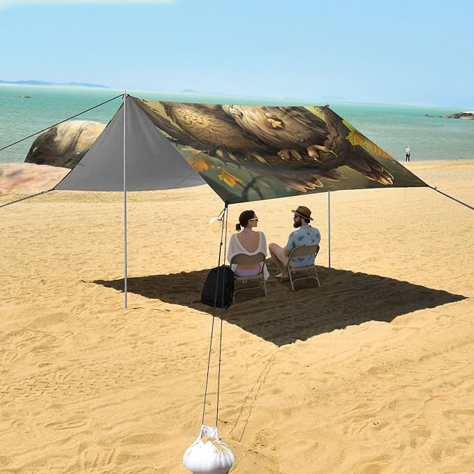 ALAZA Cute Owl Family Beach Tent Sun Shelter Portable Canopy Sunshade for Outdoor Camping Picnics Backyard Fun 10x9 ft